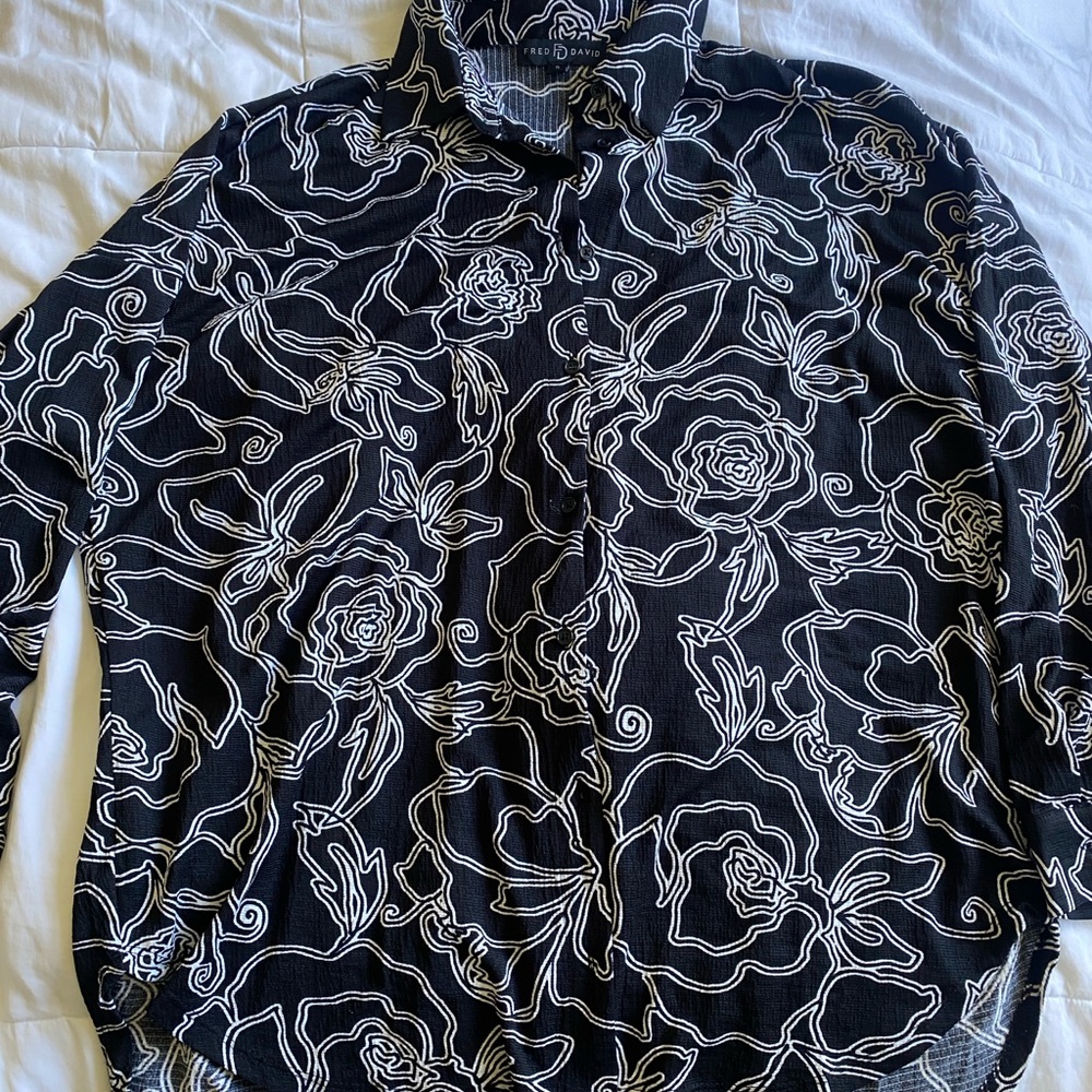 Black and White Floral Patterned Shirt